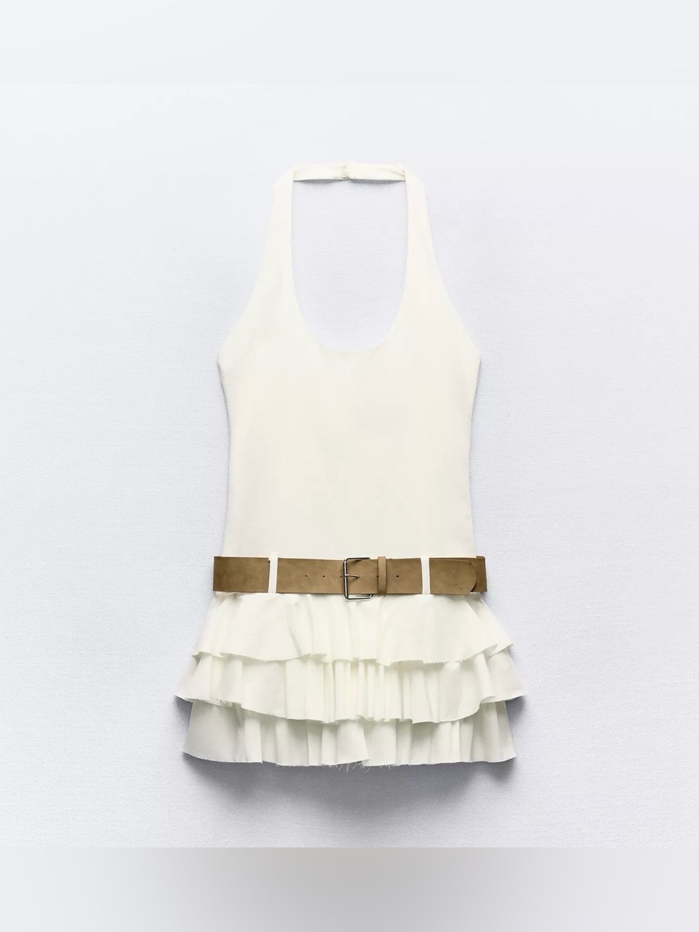 NWOT ZARA Belted Ruffle SKORT Dress with Belt has built in shorts Sz L